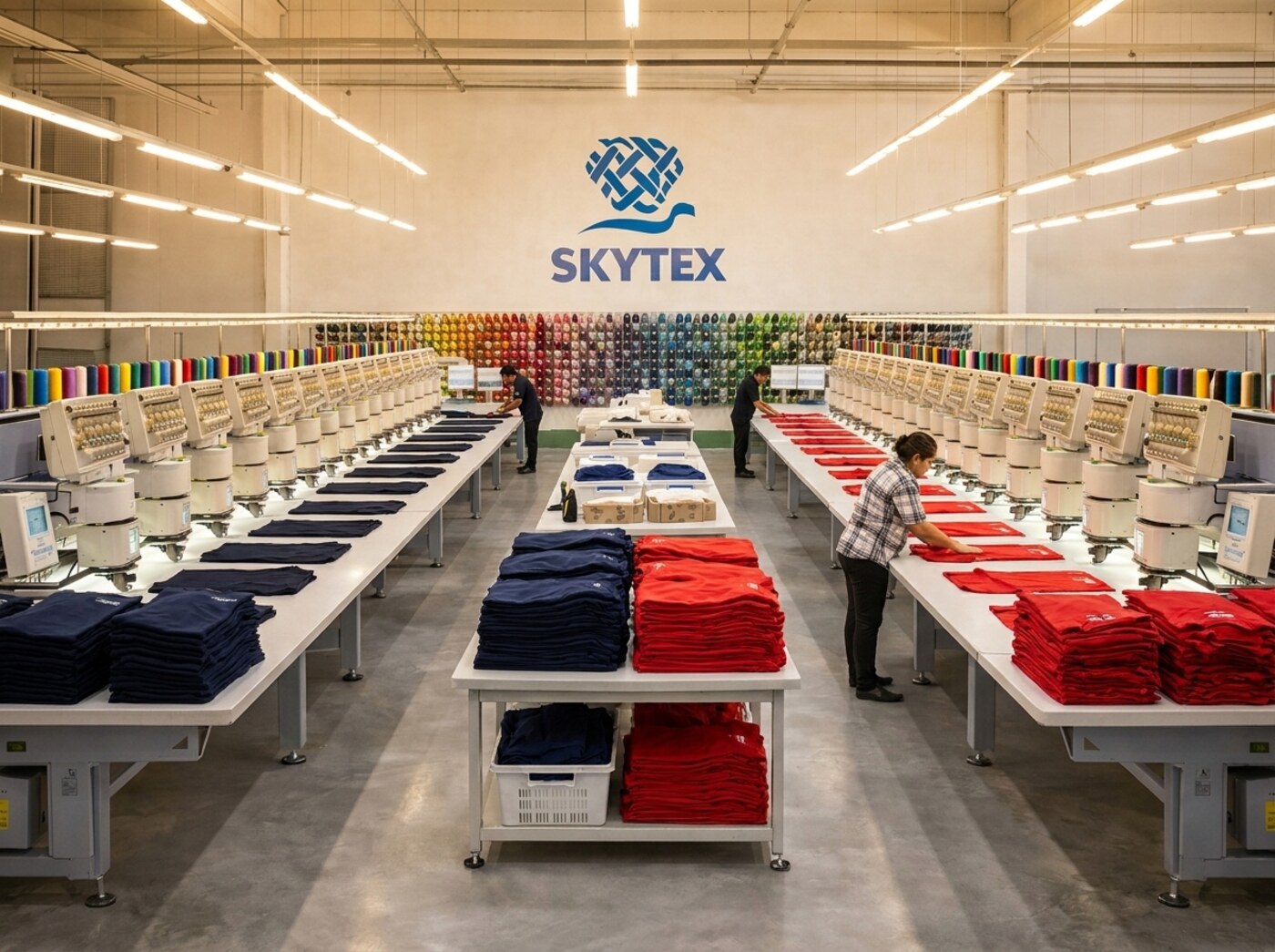 The embroidery production floor